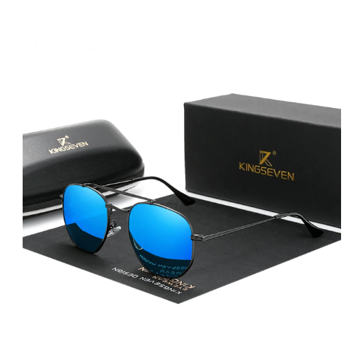 Классические солнцезащитные очки KINGSEVEN DESIGN Авиаторы с поляризованными линзами Чtрный/Синий (N7748)