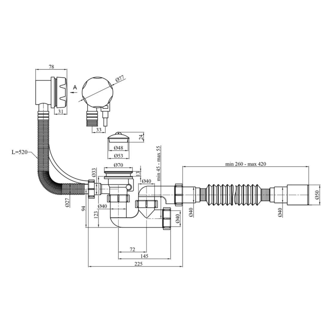 Сифон для ванны Kroner KRP BS05P с переливом 1-1/2" 40/50 мм (CV032064) - фото 2 Сифон для ванны Kroner KRP BS05P с переливом 1-1/2" 40/50 мм (CV032064) - фото 2