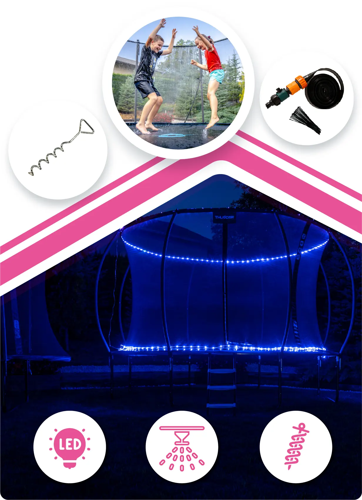 Батут Thunder INSIDE ULTRA с внутренней сеткой 8 футов 244 см Черно-розовый (419911) - фото 2