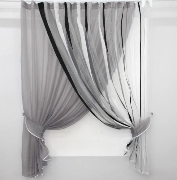 Занавеска на кухню с подвязками 330х170 см Серый/Черный (101к)