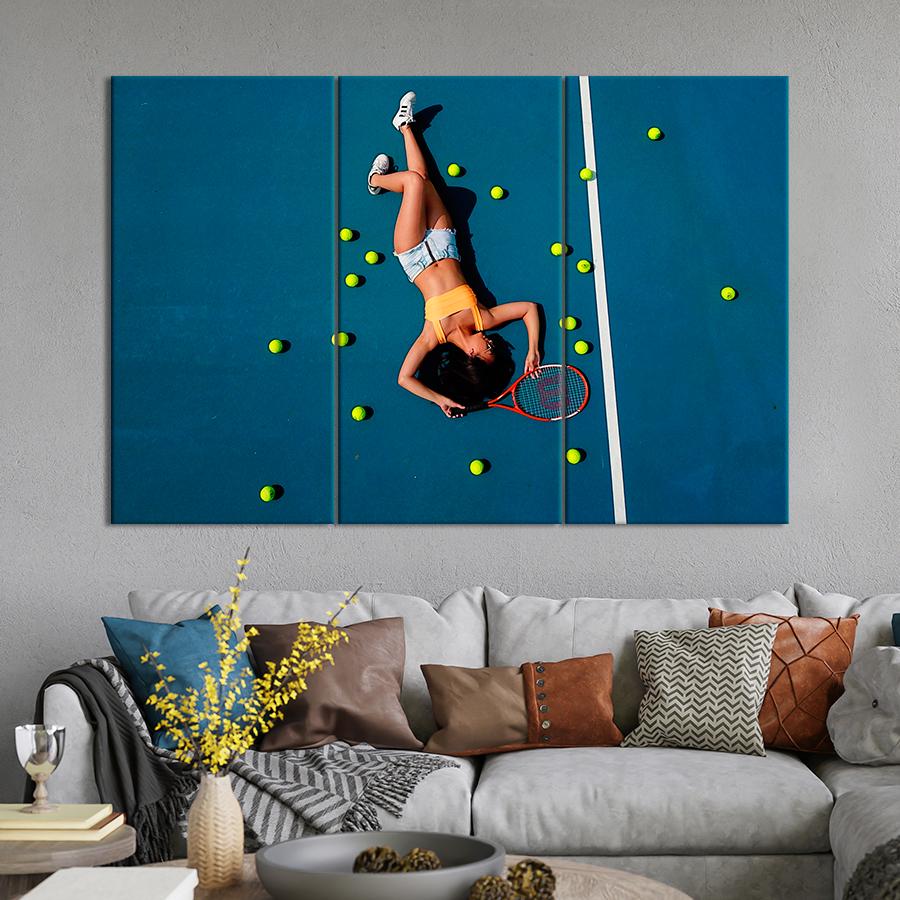 Картина спорт Девушка на теннисном корте вид сверху 156x100 см (A1252-3)