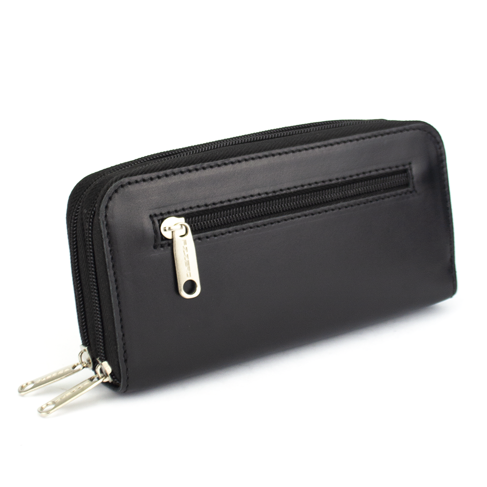 Кошелек женский кожаный двойной Varvara-2 на 2 молнии Черный