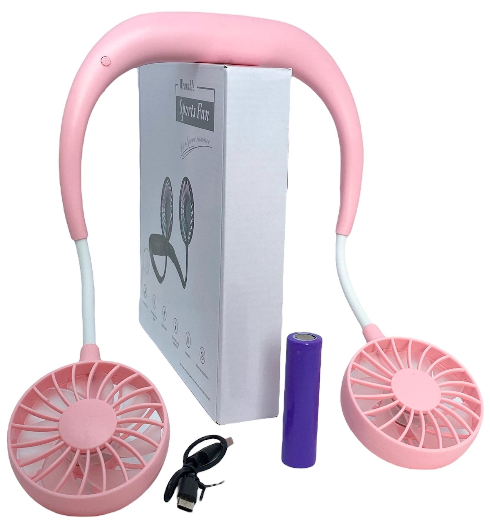 Вентилятор на акумуляторі Sports Necklace Fan подвійний на шию портативний зарядка від USВ Рожевий