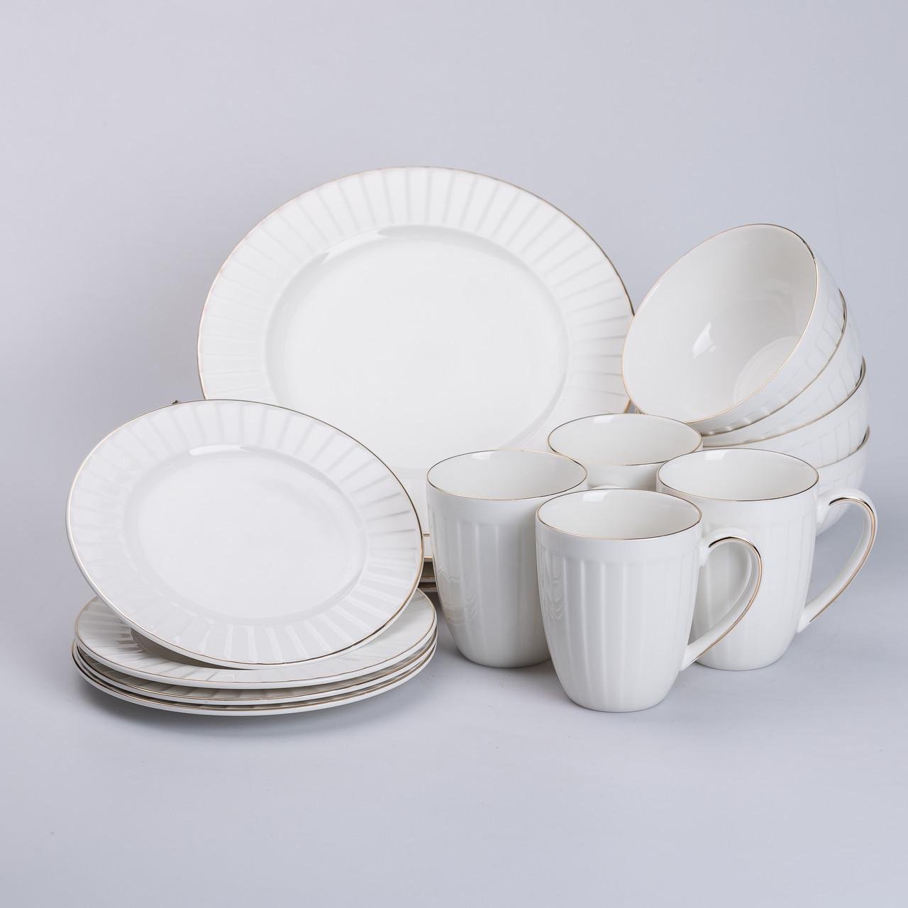 Столовий сервіз керамічний на 4 персони Білий з позолотою