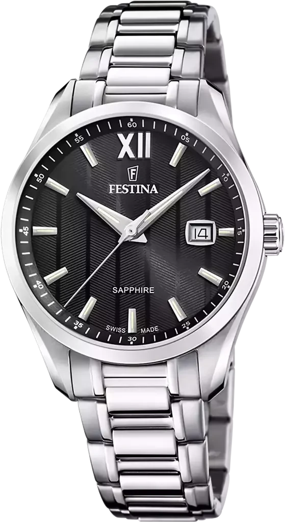 Наручные часы мужские Festina F20026/4 Classics Swiss Made со стальным корпусом/сапфировым стеклом WR 50 м и черным циферблатом
