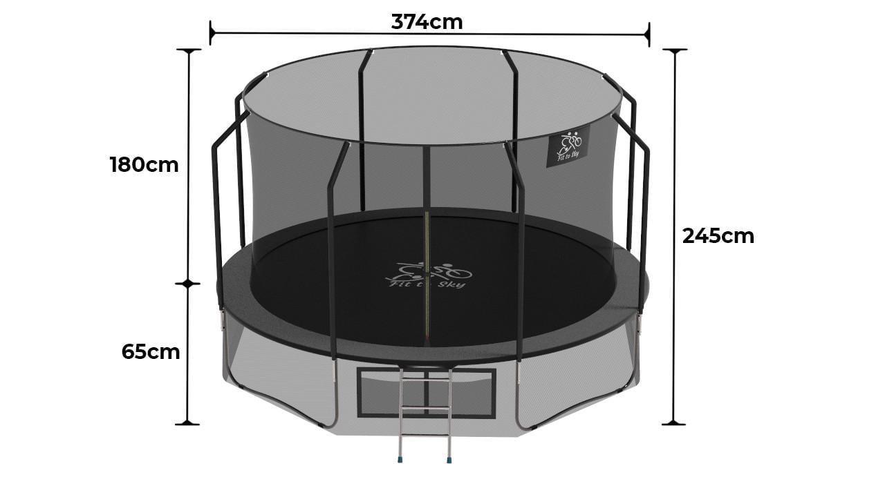 Батут FitToSky з внутрішньою сіткою та драбинкою 374 см Чорний (21320512) - фото 9