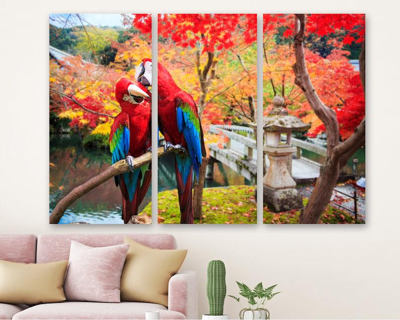 Модульная картина KIL Art Влюбленные попугаи на холсте из трех частей 156x100 см (M3_XL_390)
