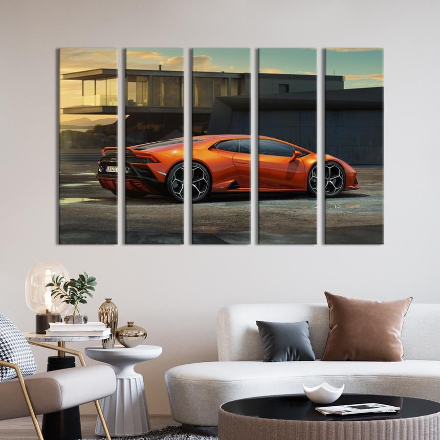 Картина на холсте Стильная Lamborghini Huracan Evo в оранжевом цвете 87x50 см (1341-51)