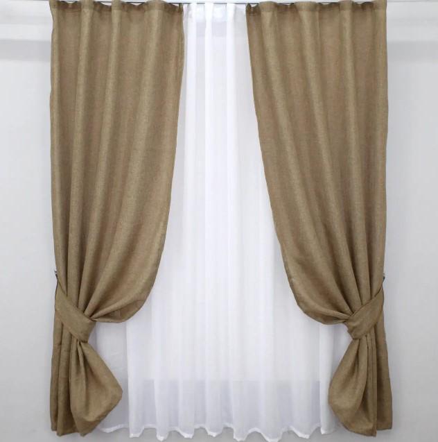 Комплект тюль/ламбрекен на кухоню 265х170 см Капучино/Белый (117к)