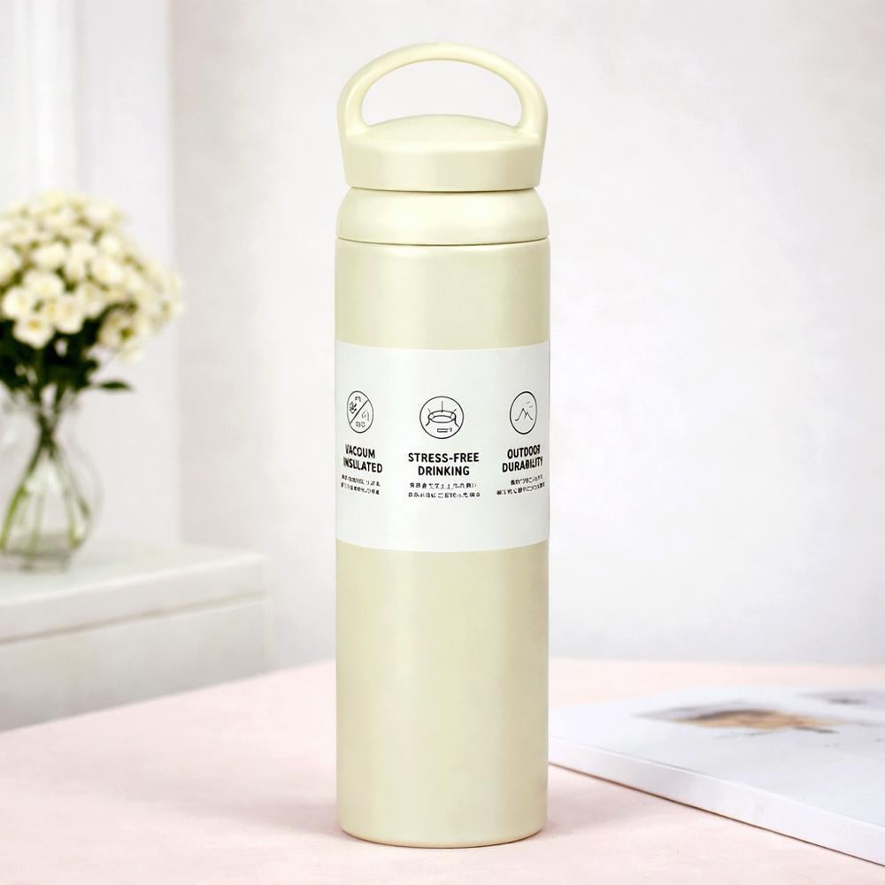 Термос дорожный 124697 500 мл из нержавеющей стали 304 с двойной крышкой и ручкой Кремовый