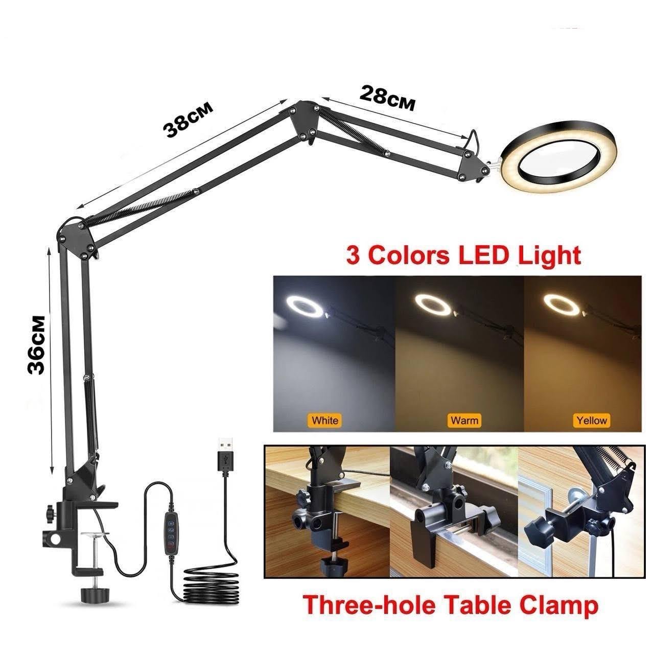 Настольная LED лампа Лупа FS-076 х5 увеличение на струбцине 12 Вт Черный - фото 2