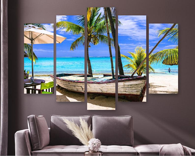 Модульная картина на холсте из пяти частей KIL Art Лодка на песке 187x119 см (M51_XL_471)