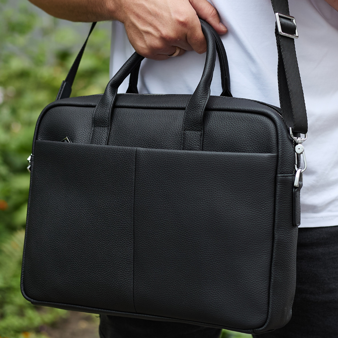 Портфель-сумка мужской Tiding Bag кожаный на плечо 38х28х8,5 см Черный (10435)