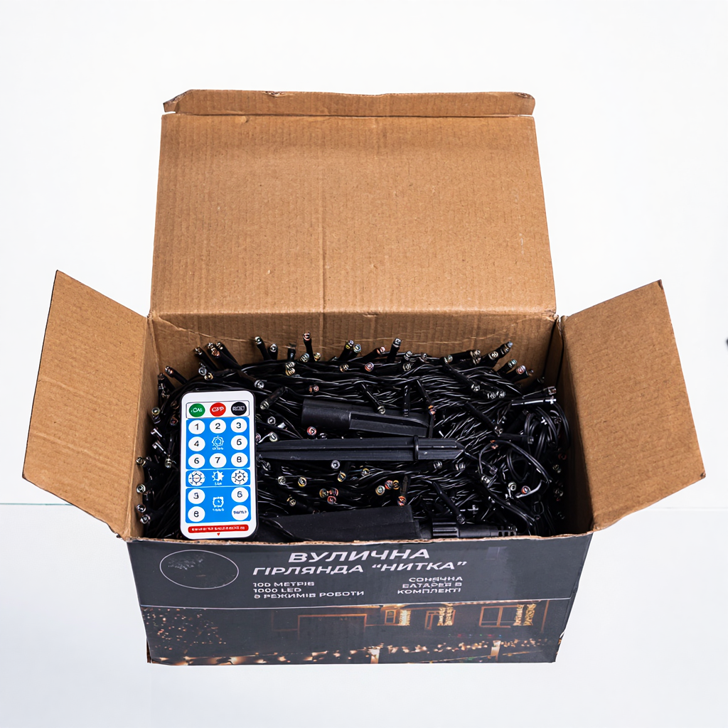 Гирлянда Нить уличная 1000 LED на солнечной батарее 100 м с пультом Мультиколор (21-107-SB1000L100MBML) - фото 4 Гирлянда Нить уличная 1000 LED на солнечной батарее 100 м с пультом Мультиколор (21-107-SB1000L100MBML) - фото 4