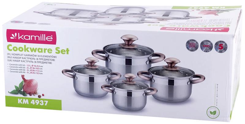 Набір каструль Kamille Catalin із нержавіючої сталі з мірною шкалою 1,5/2/3/5 л - фото 6 Набір каструль Kamille Catalin із нержавіючої сталі з мірною шкалою 1,5/2/3/5 л - фото 6