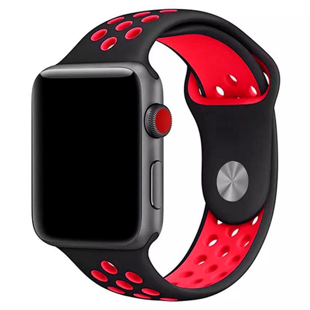 Ремешок силиконовый с перфорацией для Apple Watch 38/40/41 mm Series SE/7/6/5/4/3/2/1 Черно-красный