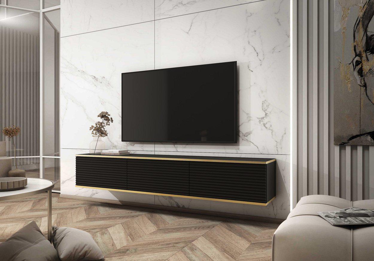 Тумба під телевізор навісна Perfect Home Oro RTV175 MDF 3-дверна Чорний (PFH-091367)