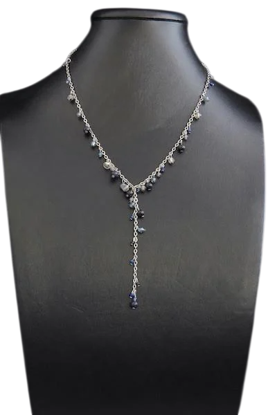 Кольє-ланцюжок з підвіскою з натуральними каменями Ізабель ручна робота Синій (NK-0050)