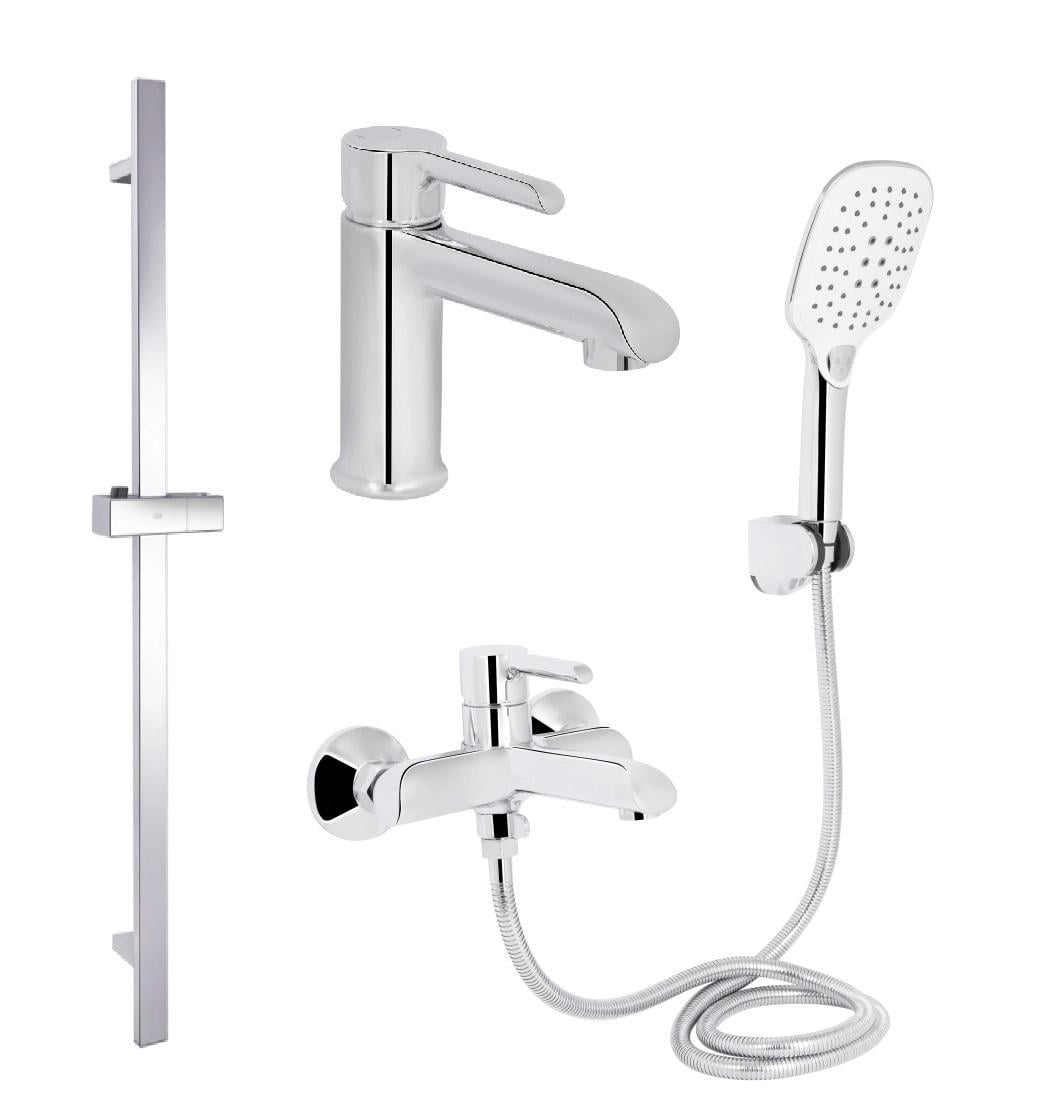 Комплект смесителей Qtap Grand для ванной 3в1 умывальник/ванная/душевая стойка с ручным душем Хром (3349833497)