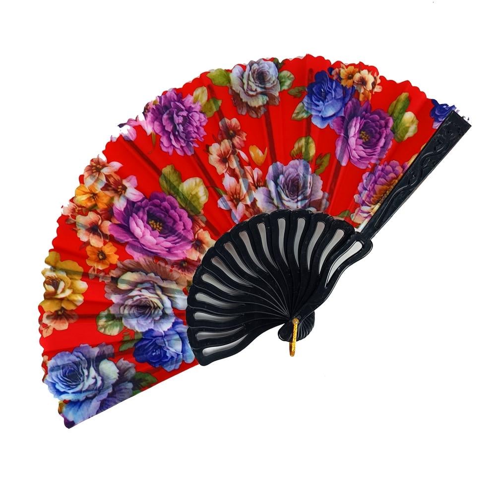 Віяло ручне з квітами 23х43 см Червоний (В5701)