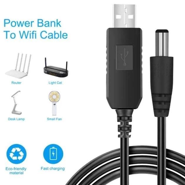 Кабель питания USB to DC для роутера от повербанка с 5V на 9V DC 5,5x2,1 мм Black (19158283) - фото 4 Кабель питания USB to DC для роутера от повербанка с 5V на 9V DC 5,5x2,1 мм Black (19158283) - фото 4