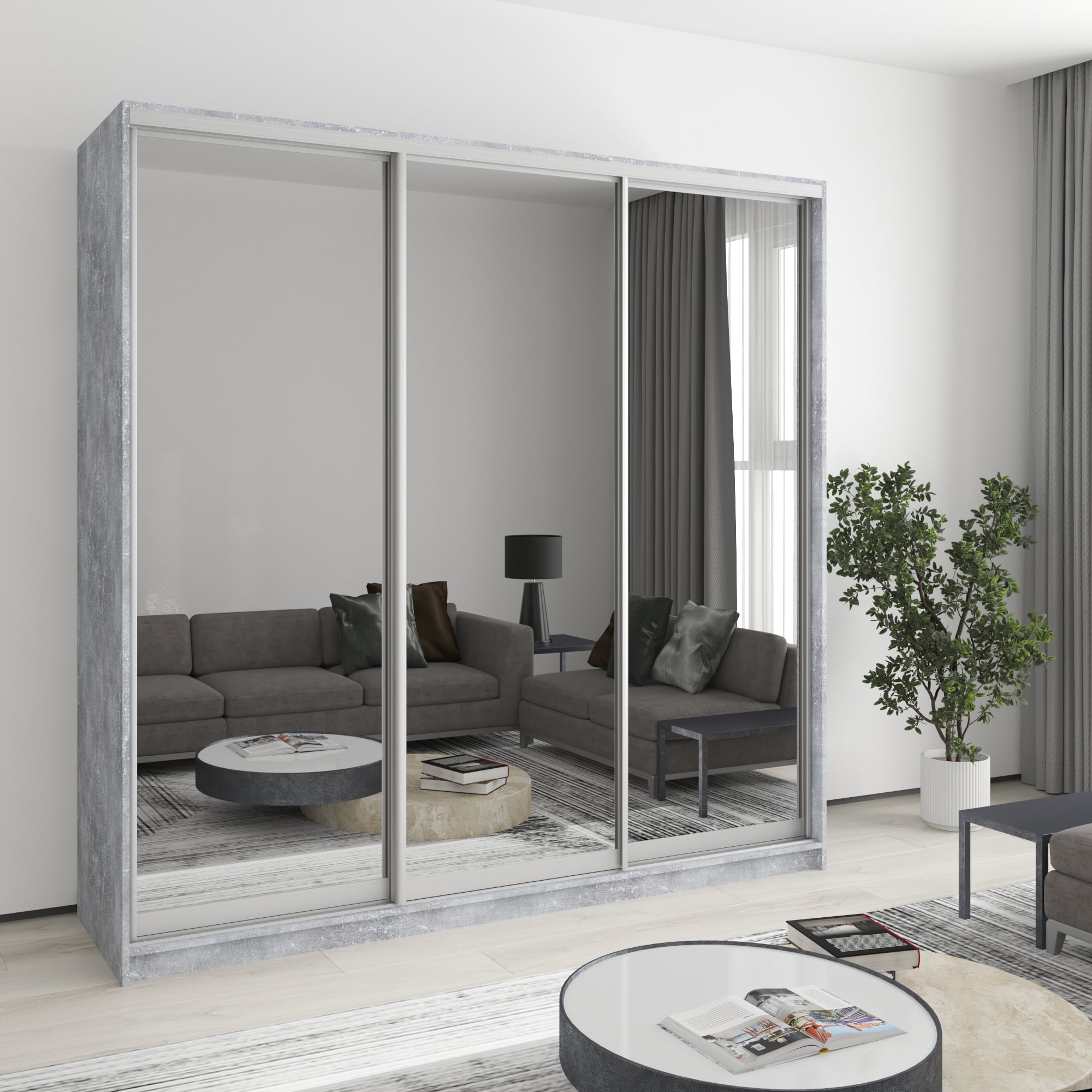 Шкаф-купе трехдверный Mebel Star Стандарт AL 210х60х210 см Бетон (MBS-3019) Шкаф-купе трехдверный Mebel Star Стандарт AL 210х60х210 см Бетон (MBS-3019)
