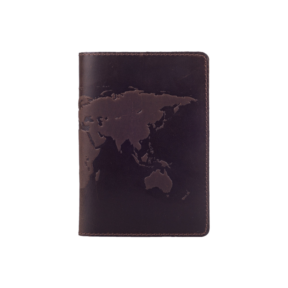 Обложка для паспорта с художественным тиснением World Map кожаная Коричневый (PC-01-S19-1106-T001)