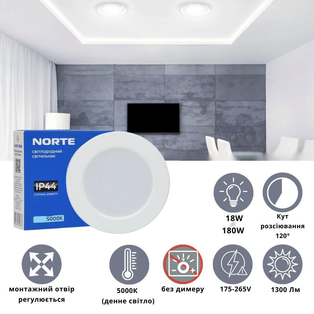 Точковий світильник NORTE Downlight 1-NDP-1608 5000K 18W ІР44 - фото 2 Точковий світильник NORTE Downlight 1-NDP-1608 5000K 18W ІР44 - фото 2