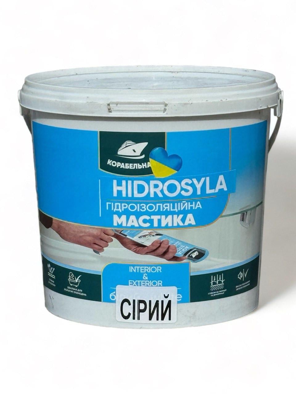 Мастика гідроізоляційна акрилова КОРАБЕЛЬНА HIDROSYLA 1,2 кг Сірий (23814109) Мастика гідроізоляційна акрилова КОРАБЕЛЬНА HIDROSYLA 1,2 кг Сірий (23814109)