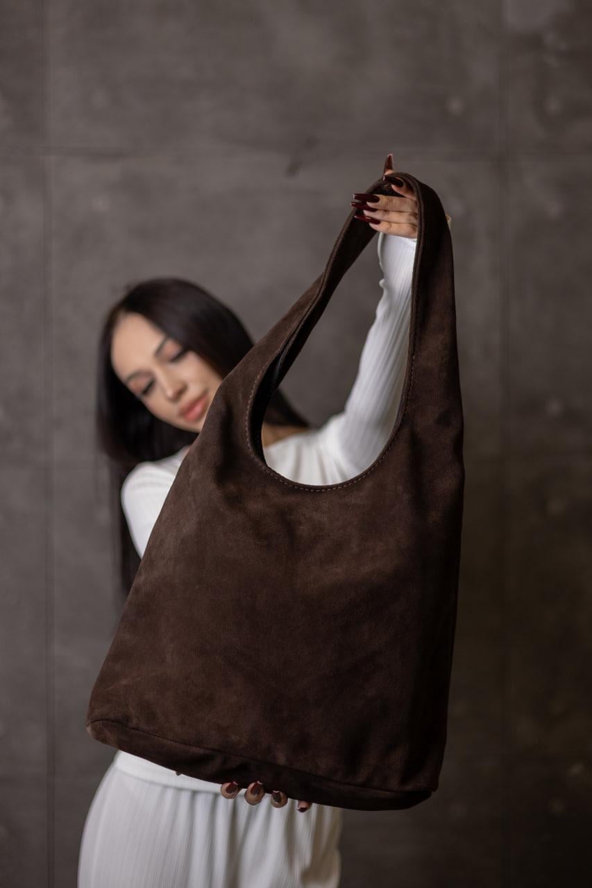 Жіноча сумка-шопер з натуральної замші Шоколад