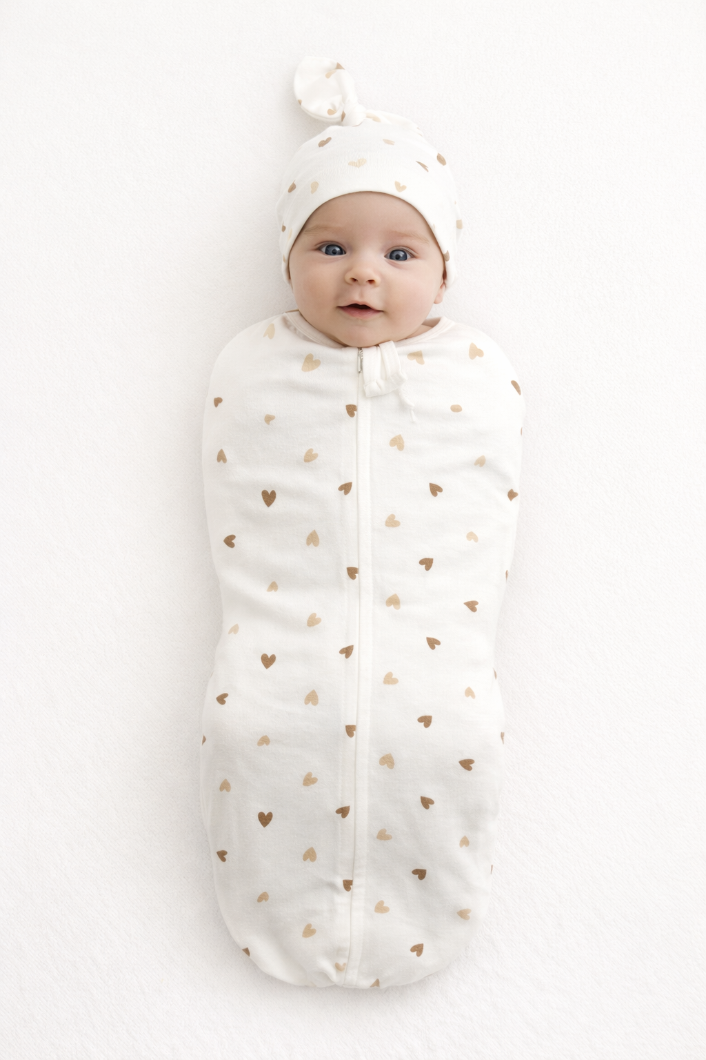 Кокон з шапочкою для новонароджених Тімі текс Сердечка асорті 56-62 см Молочний