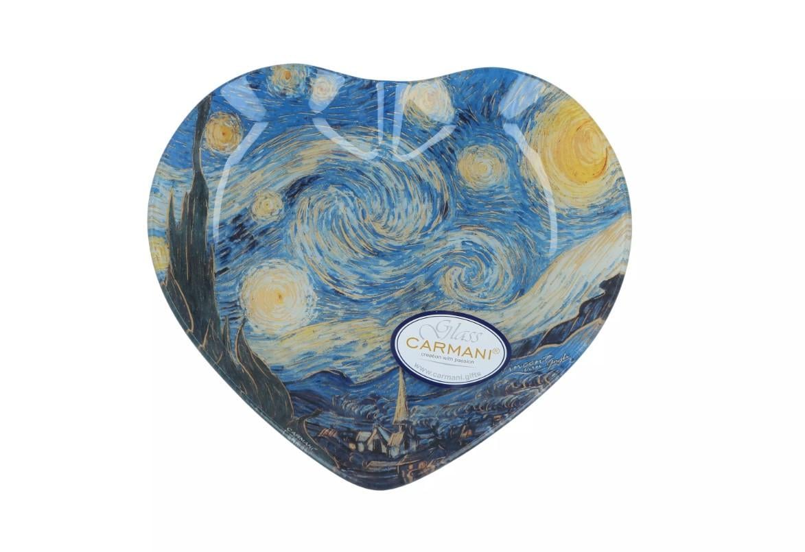 Тарелка стеклянная сердце Сармани Ван Гог Звездная ночь 18х19 см (198-1405)