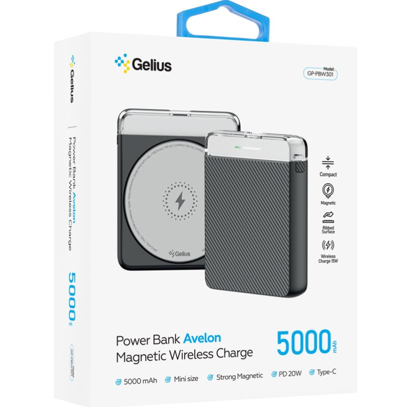 Повербанк с беспроводной зарядкой Gelius Avelon GP-PBW301 Magnetic Wireless Charge 15W 5000 mAh Black (2771308545) - фото 6