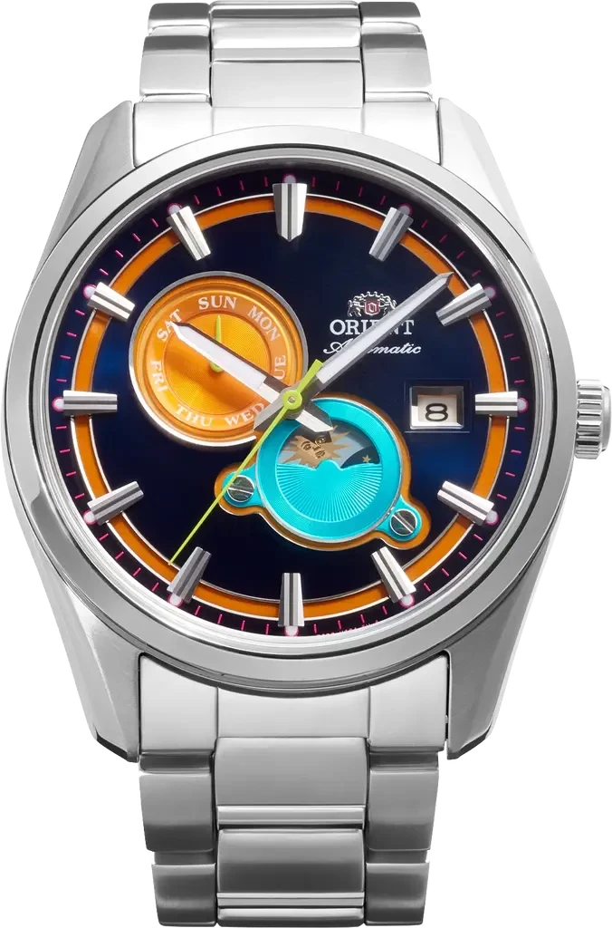 Мужские наручные часы Orient Stretto Sun & Moon Limited 2026 RA-AK0316L30B со стальным корпусом/сапфировым стеклом WR 50 м Синий (3124658595)
