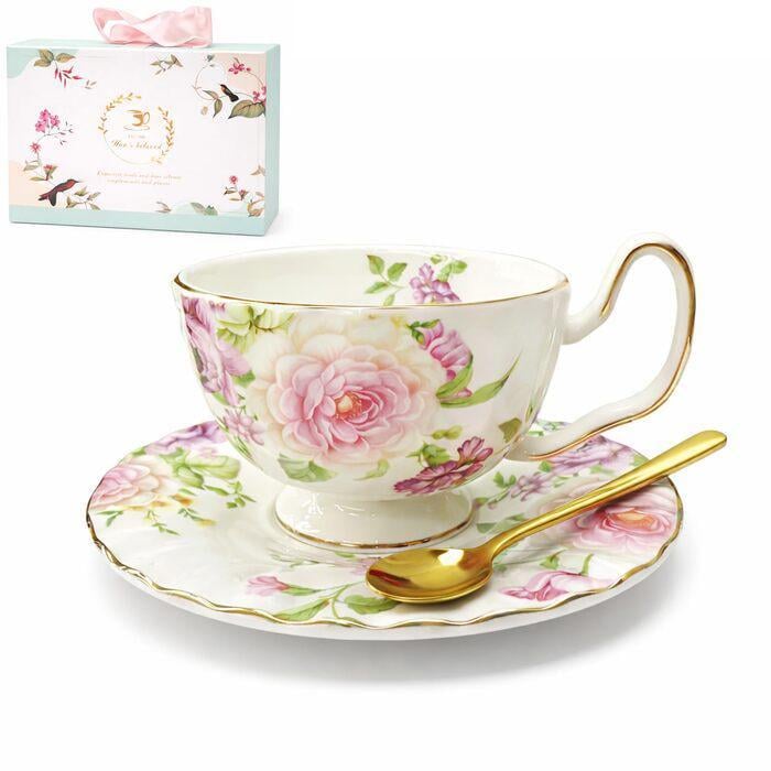 Чашка чайная AHKALVTE керамическая с блюдцами и ложкой 200 мл (2681802)