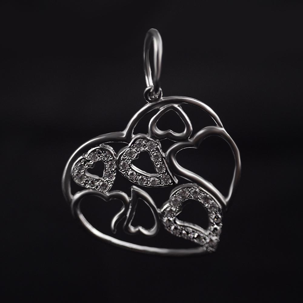Серебряный кулон с камнями циркония Сердца (pd-03)