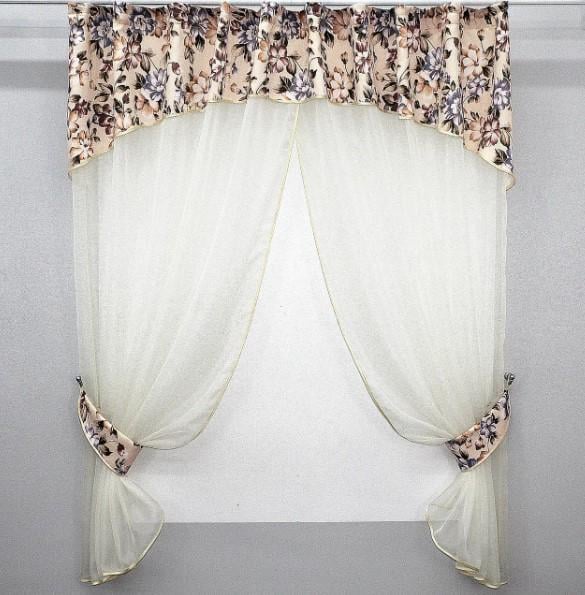 Комплект штор на кухню шифон/блекаут 260х170 см Молочний/Персиковий (084к)