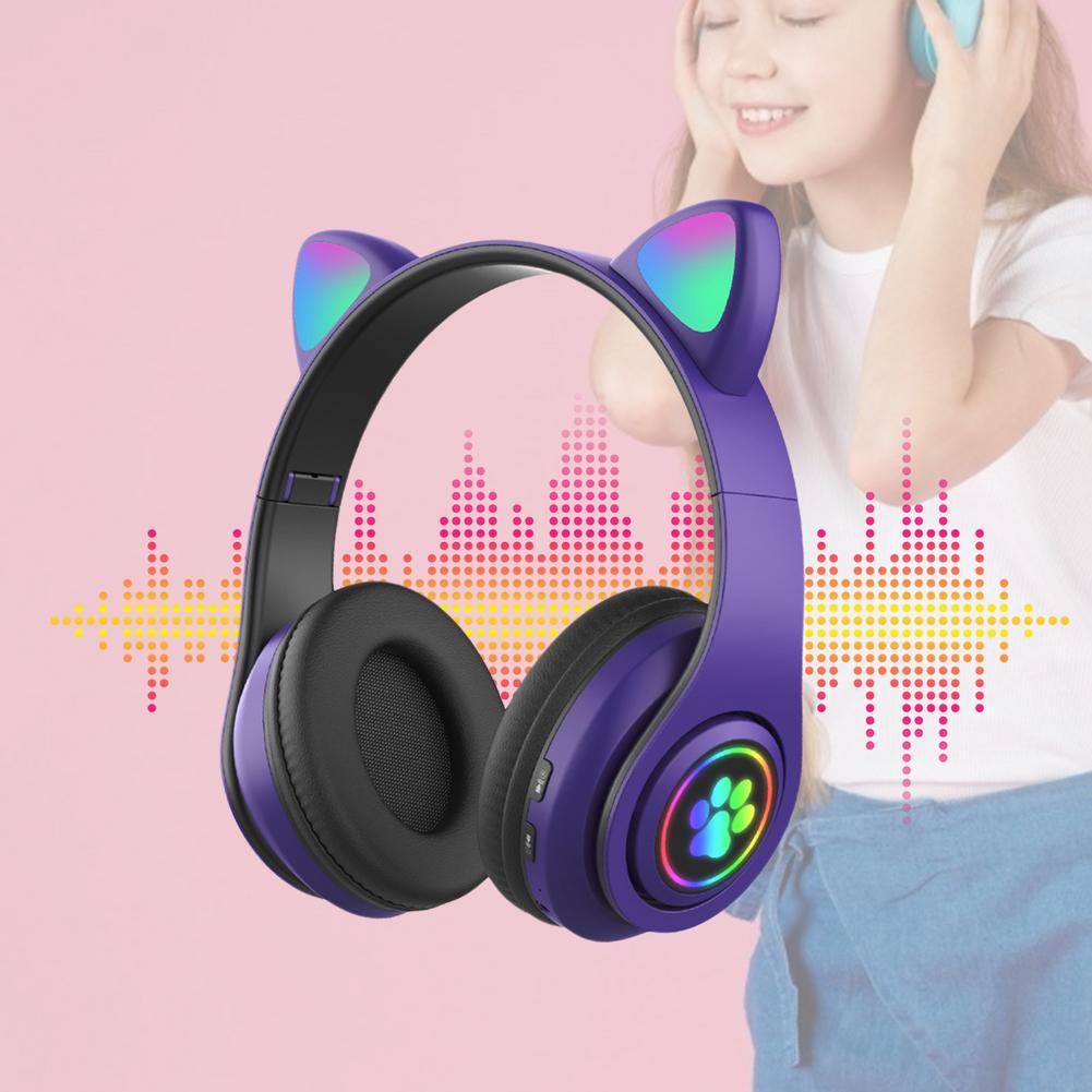 Наушники беспроводные Bluetooth MDR CAT ear VZV-23M 7805 с LED-подсветкой Фиолетовый (564667) - фото 4