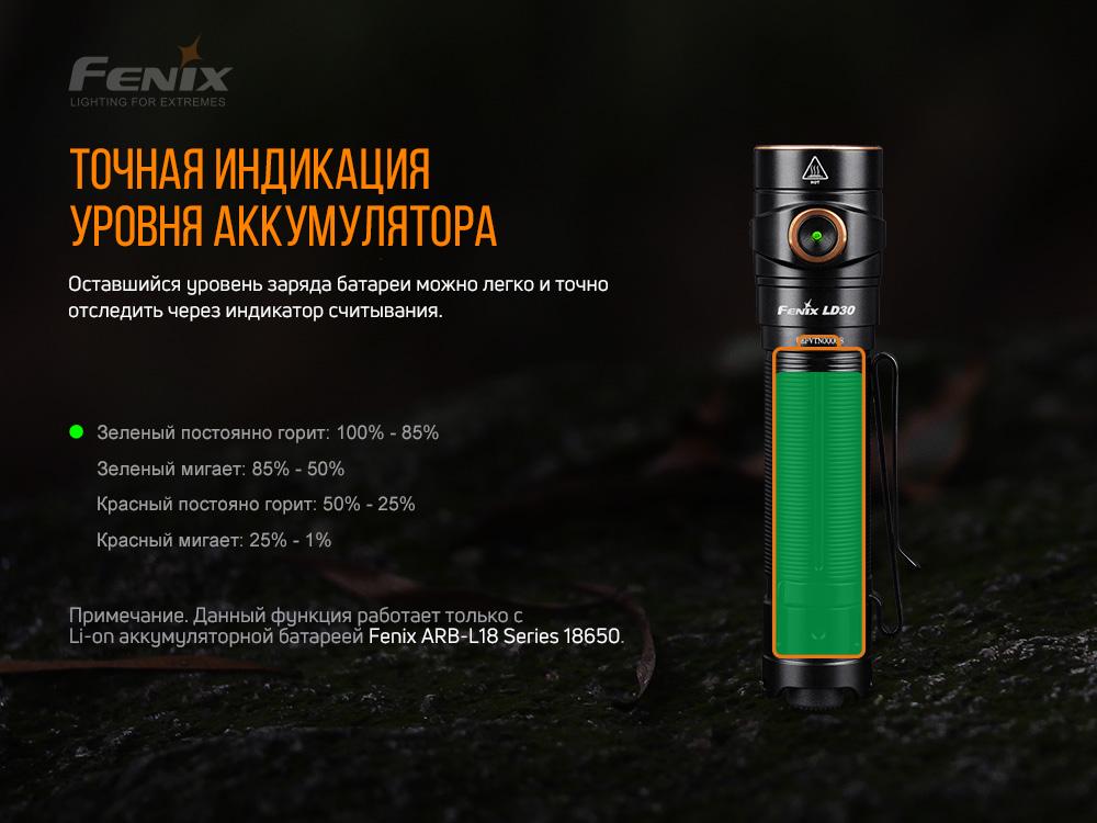 Ліхтар ручний Fenix LD30 ARB-L18-3400 з акумулятором (atlantmarket_45644) - фото 12