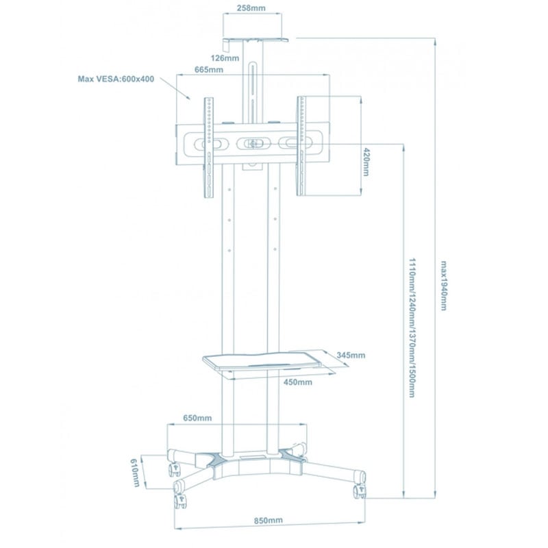 Стійка мобільна Walfix TVS-6004B підставка для телевізора інтерактивної панелі 32-65" (tf1304) - фото 8 Стійка мобільна Walfix TVS-6004B підставка для телевізора інтерактивної панелі 32-65" (tf1304) - фото 8