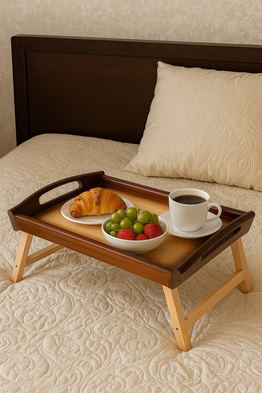 Столик-піднос складаний дерев'яний лакований 43x28x20 см Шоколадний/Ванільний (7035) - фото 3