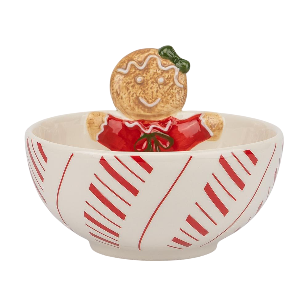 Новогодняя пиала для сервировки Рождественское печенье 17,5х12 см Бело-красный (147-816021-008)