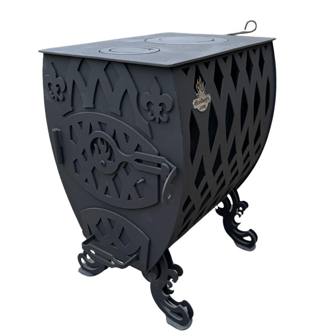 Печь-буржуйка отопительная дровяная длительного горения с варочной поверхностью/конвекцией и системой двойного дожига печных газов Фаберже