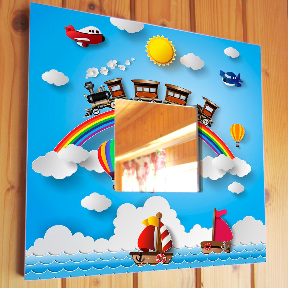 Зеркало декоративное Радуга Кораблики Самолеты Поезда 260х260 мм (M03816)