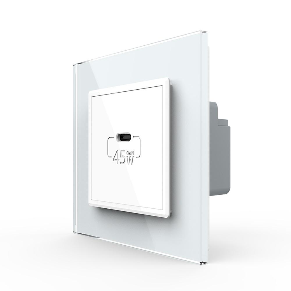 Розетка USB type C Livolo з блоком живлення 45W Білий (VL-C7-FCUC-2WP)