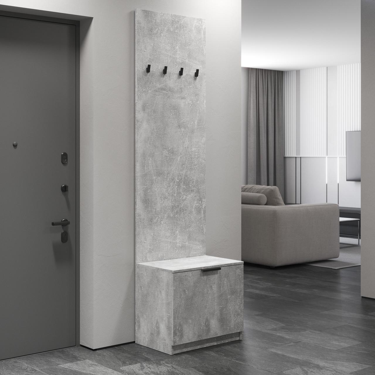 Прихожая напольная VAYS с тумбой для обуви и 4 крючками 60,2х40х219,5 см Бетон (30557138)