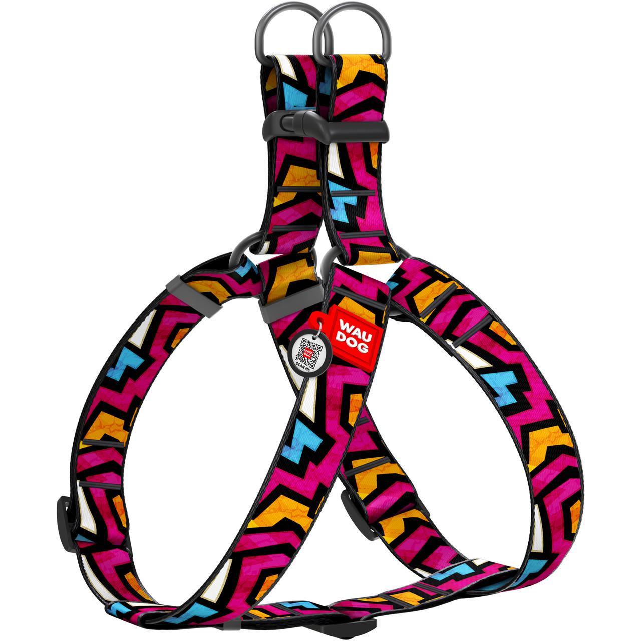Шлея для собак Waudog Nylon з QR паспортом Графіті пластиковий фастекс XL (324-0021)