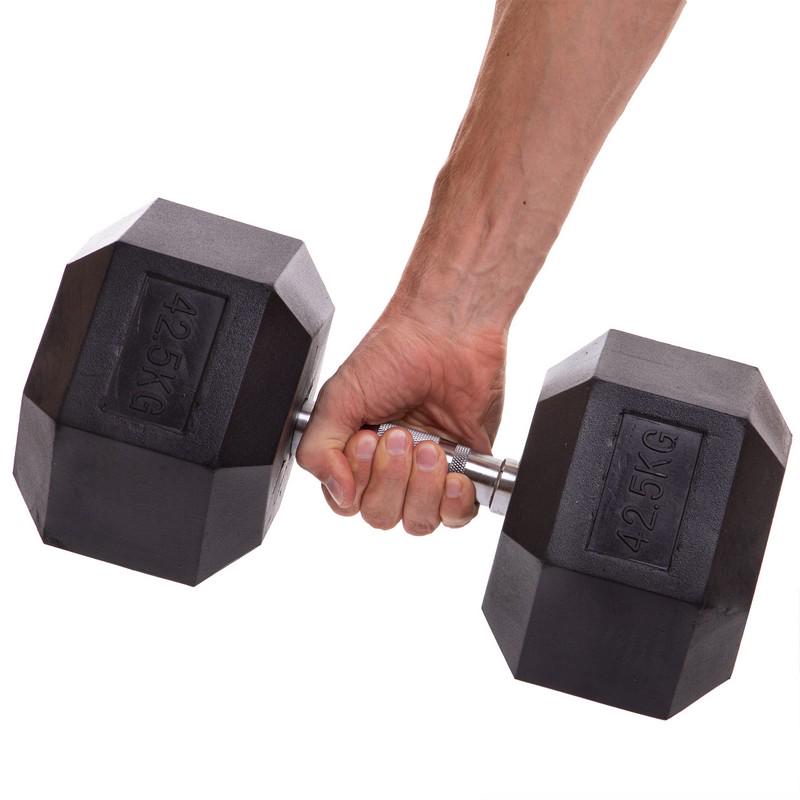 Гантель цільна TA-2679 шестигранна 42,5 кг Чорний (56363153) - фото 4