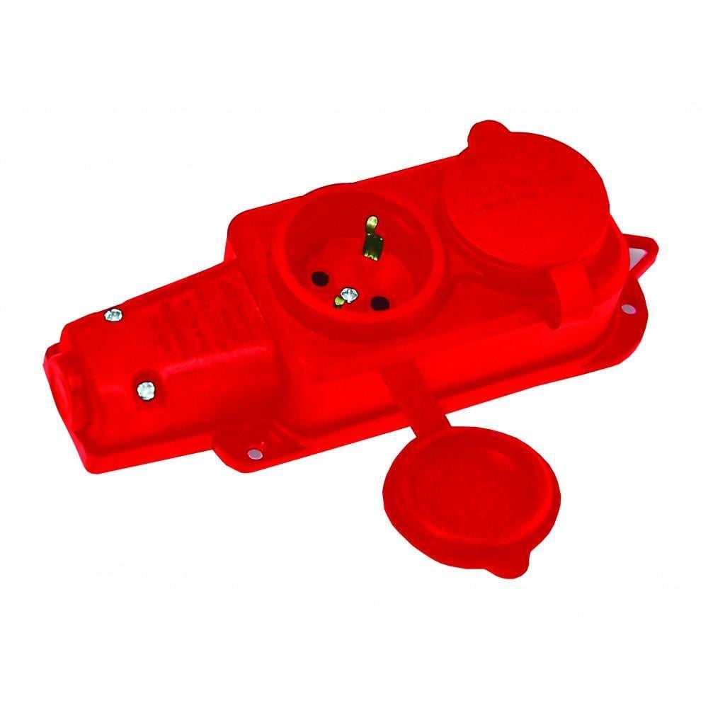 Колодка Mutlusan 2 гнезда с заземлением каучук IP44 16А Красный (28687192)