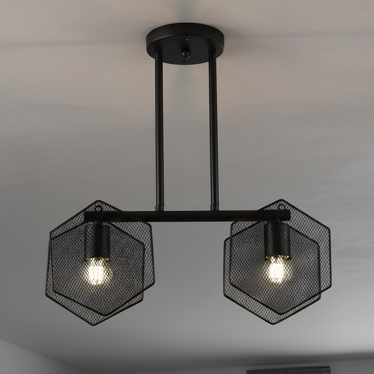 Люстра Sirius с линейным металлическим каркасом под две лампы Е27 Черный (B S2473/2 BK)